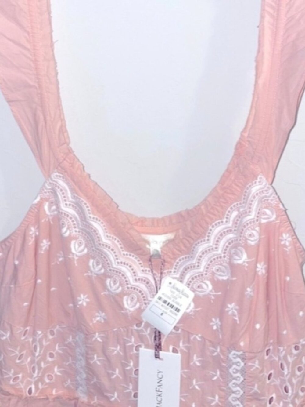 LoveShackFancy Pink Eyelet Mini Dress Size 6  Sleeveless Pleated Boho NWT - Picture 12 of 14